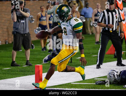 August 31, 2019: Norfolk State Spartans QB #8 Juwan Carter scores a touchdown during a NCAA football game between the Old Dominions Monarchs and the Norfolk State Spartans at S.B. Ballard Stadium in Norfolk, VA. Justin Cooper/CSM Stock Photo