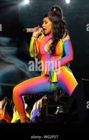 Philadelphia, PA, USA. 31st Aug, 2019. Cardi B performs at the 2019 Made in America Festival in Benjamin Franklin Parkway in Philadelphia, Pennsylvania on August 31, 2019. Credit: Walik Goshorn/Media Punch/Alamy Live News Stock Photo