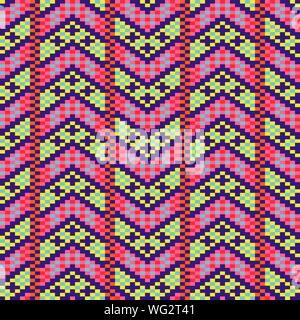 Geometric bold arrow chevron seamless pattern pixel blocks shapes texture. Bright colors vector fabric background. Stock Vector