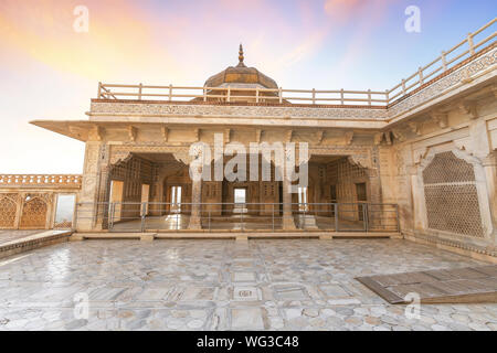 Agra Fort view of Diwan i khas known as the hall of public audience with Musamman Burj dome at sunrise. Agra Fort is a UNESCO World heritage site Stock Photo