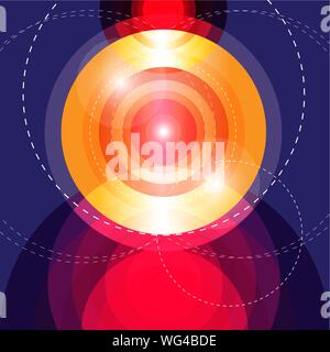Abstract vector glowing circles shape on a dark background. Poster or web page design template. Stock Vector