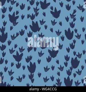 Vector blue dinosaur footprints repeat pattern. Perfect for textile, giftwrap and wallpaper. Stock Vector
