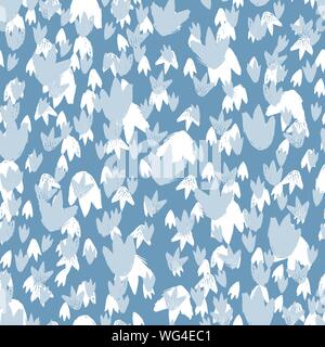 Vector blue dinosaur footprints texture repeat pattern. Perfect for textile, giftwrap and wallpaper. Stock Vector