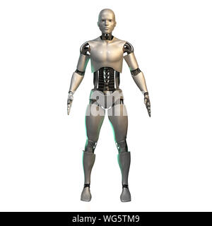 futuristic robot, male cyborg isolated on white background (3d illustration background) Stock Photo