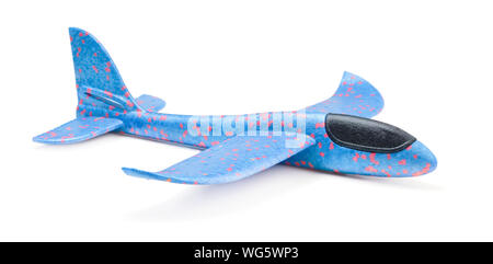 Blue toy airplane isolated on white background. Stock Photo