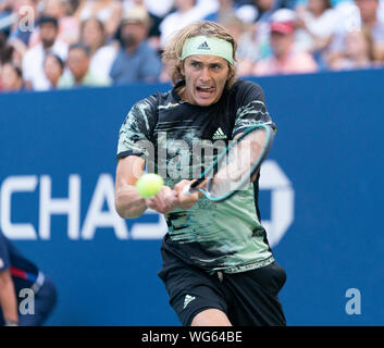 New York,USA. 31st Aug, 2019. Alexander Zverev (Germany) in action during round 3 of US Open Championship against Aljaz Bedene (Slovenia) at Billie Jean King National Tennis Center (Photo by Lev Radin/Pacific Press) Credit: Pacific Press Agency/Alamy Live News Stock Photo