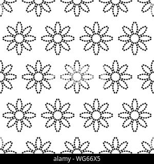 Seamless pattern with abstract flowers of dotted lines. Vector background in black and white. EPS10 Stock Vector