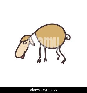 Cute cartoon vector sheep on the meadow. Funny lamb. Vector EPS10. Made in the style of line art. Stock Vector