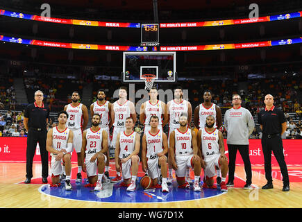 Dongguan. 1st Sep, 2019. Team members of Canada pose for group photos before the group H match between Canada and Australia at the 2019 FIBA World Cup in Dongguan, south China's Guangdong province, on Sep.1, 2019. Credit: Zhu Zheng/Xinhua/Alamy Live News Stock Photo