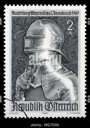 Stamp from Austria shows Gothic Armor from Emperor Maximilian I (1459-1519), issued in 1969. Stock Photo