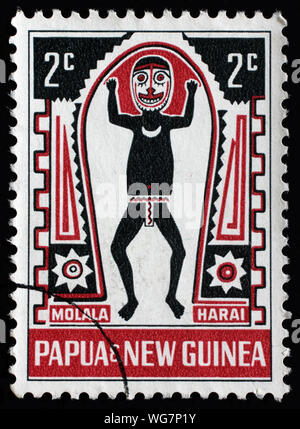 Stamp from Papua New Guinea shows Molala Harai, series Folklore, Elema Art, issued in 1966. Stock Photo