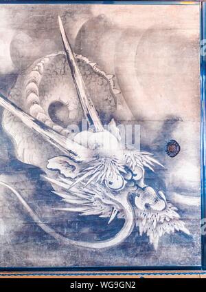 Dragon on a paper wall, Shoji, painting in Kennin-ji, Kenninji Temple, Komatsucho, Kyoto, Japan Stock Photo