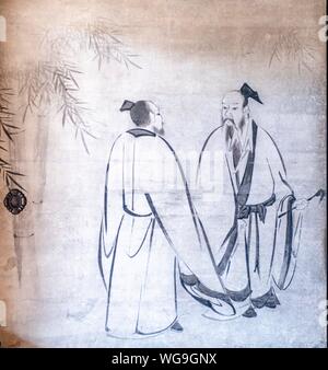 Paintings by Japanese scholars on a paper wall, Shoji, Kennin-ji, Kenninji Temple, Komatsucho, Kyoto, Japan Stock Photo