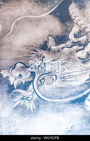 Dragon on a paper wall, Shoji, painting in Kennin-ji, Kenninji Temple, Komatsucho, Kyoto, Japan Stock Photo