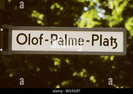 BERLIN Germany Street sign for Olof-Palme platz Stock Photo