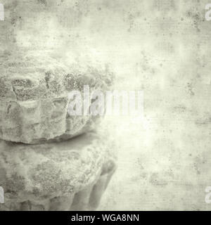 textured stylish old paper background, square, with samll traditional Portuguese sweet Queijada Stock Photo