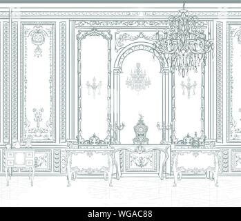 Vintage royal living room interior with furniture - vector illustration Stock Vector