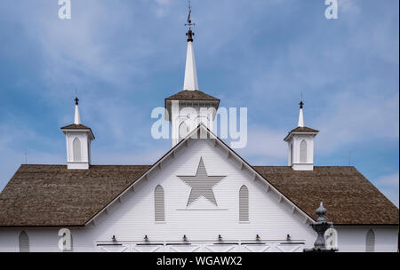 View of a Steeple Cupolas with a Weather Vane on a Sunny Summer Day Stock Photo