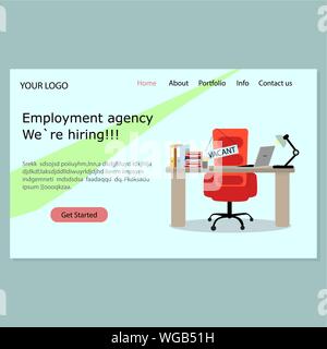 Employment agency landing page. We hiring. Homepage recruiting company for seek employees. Suggest vacant place for real professional candidats. Vecto Stock Vector