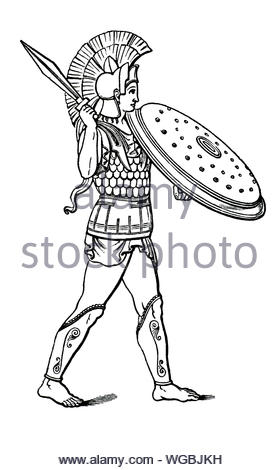 Ancient Roman warrior carrying sword and shield, vintage illustration from 1884 Stock Photo