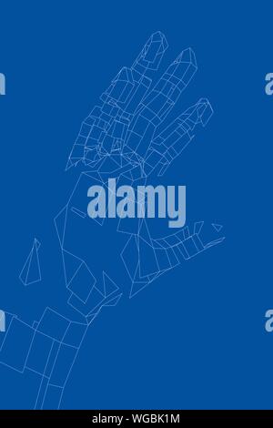 Outline human hand vector. Wire-frame style Stock Vector