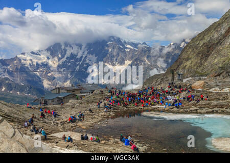 Religious festival on Monte Moro (Monte Rosa) Stock Photo