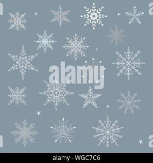 Set of vector Snowflake icon. Christmas flat isolated silhouette on dark background. Stock Vector