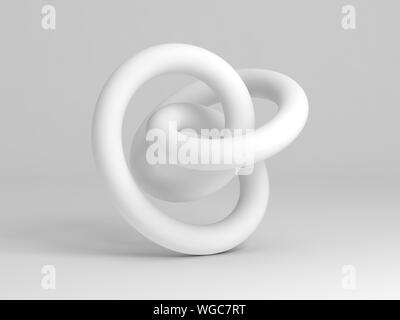 Geometrical representation of a torus knot shape. Abstract white installation on white background. 3d rendering illustration Stock Photo