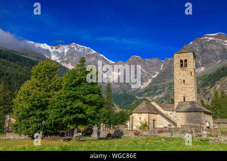 The old church of Staffa with Monte Rosa behind it Stock Photo