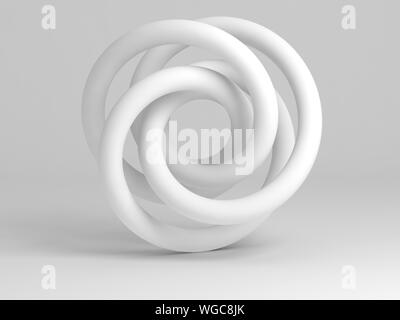 Torus knot geometrical representation. Abstract white installation on white background. 3d rendering illustration Stock Photo