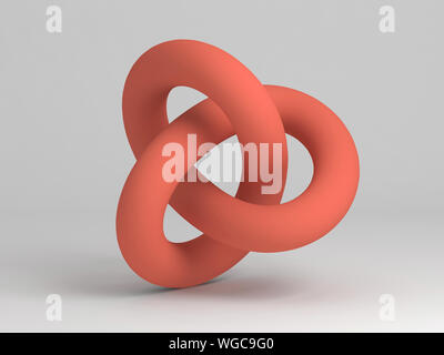 Geometrical representation of a torus knot shape. Abstract red object on white background. 3d rendering illustration Stock Photo