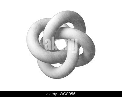Torus knot geometrical representation. Abstract object isolated on white background. Graphite pencil stylized 3d rendering illustration