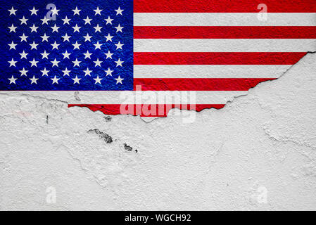 American flag, painted on the white plaster wall, Copy Space Stock Photo