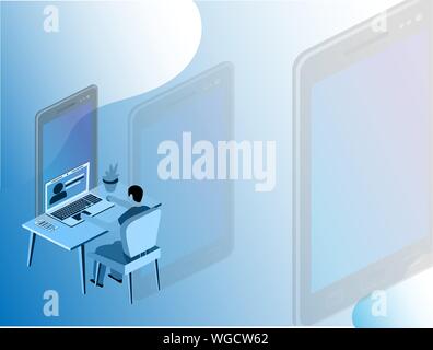 Modern infographic for web background design. Communication app smartphone concept. Office concept business people vector illustration flat design Stock Vector