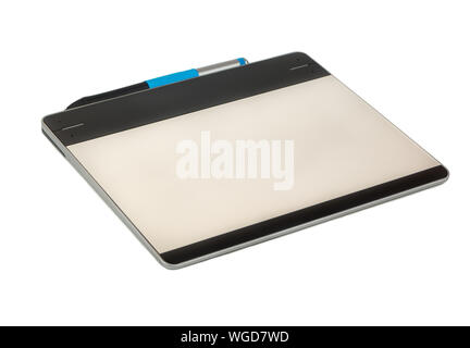 Small graphic tablet with pen isolated on white background Stock Photo