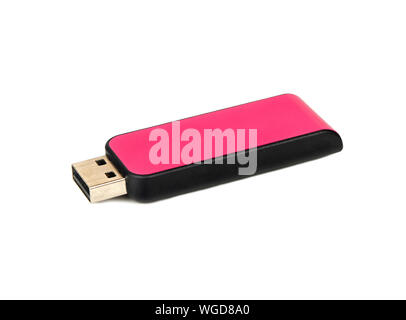Pink plastic USB flash drive isolated on white background Stock Photo