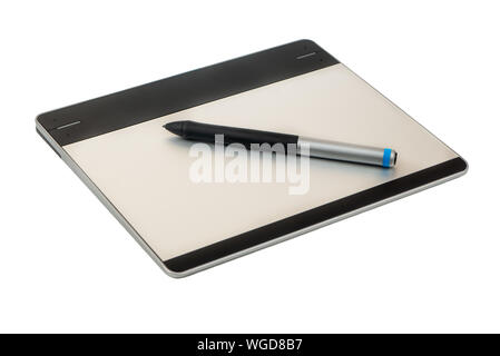 Small graphic tablet with pen isolated on white background Stock Photo