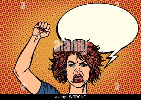 angry protester woman, rally resistance freedom democracy. Pop art retro vector illustration drawing Stock Vector