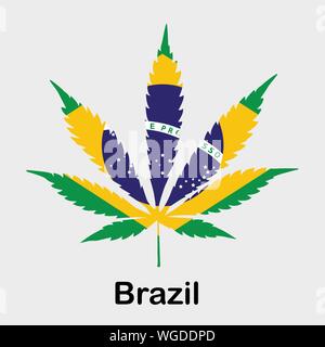 Flag in the form of a cannabis leaf. The concept of legalization of marijuana, cannabis in Brazil Stock Vector