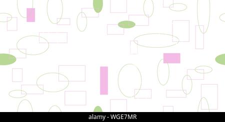 Seamless pattern from colored rectangles and elipses. Vector illustration. Cropped shapes. Isolated elements on a white background. Stock Vector