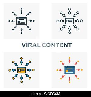 Viral Content icon set. Four elements in diferent styles from content icons collection. Creative viral content icons filled, outline, colored and flat Stock Vector