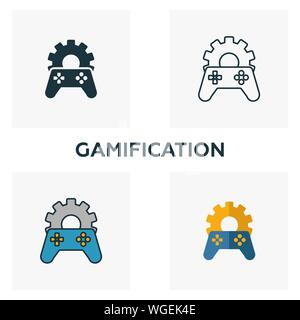 Gamification icon set. Four elements in diferent styles from content icons collection. Creative gamification icons filled, outline, colored and flat Stock Vector