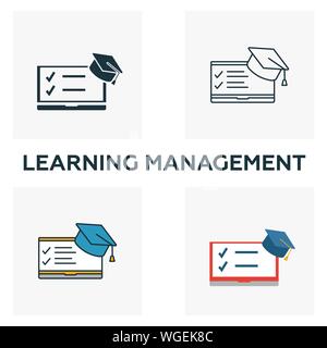 Learning Management icon set. Four elements in diferent styles from content icons collection. Creative learning management icons filled, outline Stock Vector