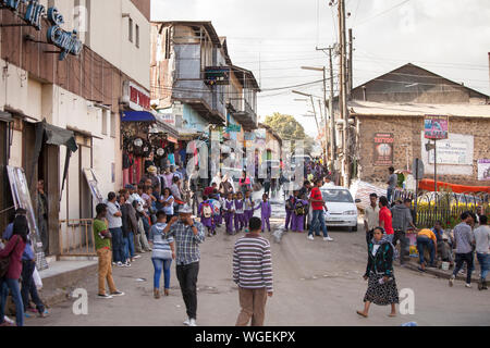 ADDIS ABABA, ETHIOPIA-OCTOBER 31, 2014: Unidentified locals go about their business in Addis Ababa, Ethiopia Stock Photo