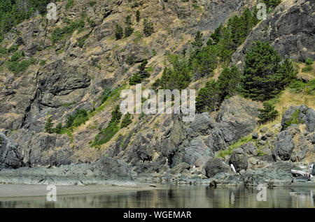 Sea stacks along the beach in Pistol River State Park near Gold Beach, Oregon, part of the Pacific Coast Scenic Byway, US 101 Stock Photo