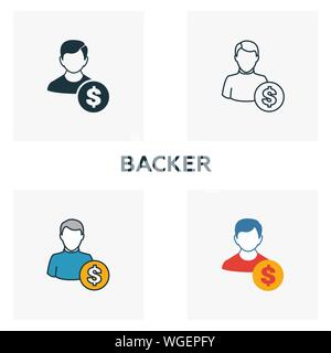 Backer outline icon. Thin line element from crowdfunding icons collection. UI and UX. Pixel perfect backer icon for web design, apps, software, print Stock Vector