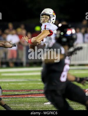 Saturday Aug 31st- Illinois State Redbirds quarterback Brady Davis (1)  drops back and looks for an open receiver during NCAA football game action  between the Northern Illinois Huskies vs the Illinois State