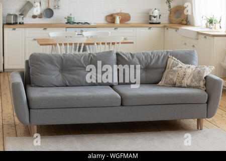 Cozy living room with kitchen no people Stock Photo