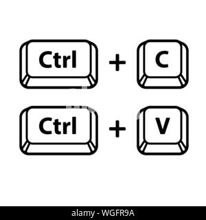 Ctrl C, Ctrl V keyboard buttons, copy and paste key shortcut. Black and white computer icons, vector illustration. Stock Vector