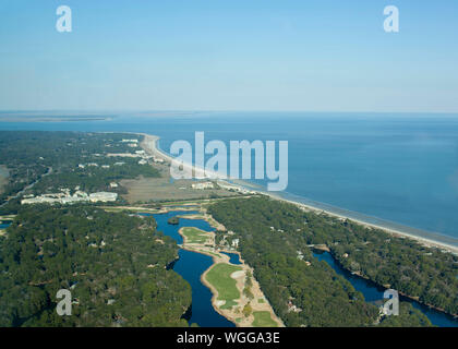 Aerial view of Hilton Head, South Carolina and Atlantic Ocean Stock Photo